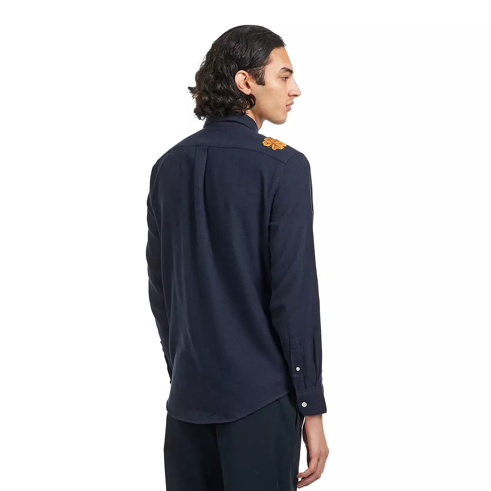 Portuguese Flannel Embroidery Flannell Shirt Navy Herren Hemd blau